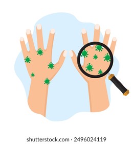 concept illustration of dirty hands, hands full of germs or bacteria, flat style vector illustration.