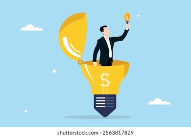 A concept illustration of discovering solutions by intuition or intelligence. Searching for new innovations,  opportunity or invention, research concept.Finding the light of hope for entrepreneurs.