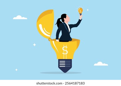 A concept illustration of discovering solutions by intuition or intelligence. Searching for new innovations, opportunity or invention, research concept.Finding the light of hope for entrepreneurs.