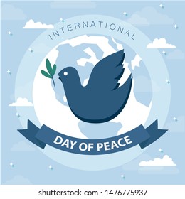Concept illustration with dove of peace, Vector blue background for International Day of peace.