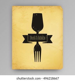 Concept illustration of drink and food. Concept of pairing food and drink. Background paper vintage look. Vector