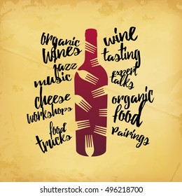 Concept illustration of drink and food. Concept of pairing food and drink. Background paper vintage look. Vector