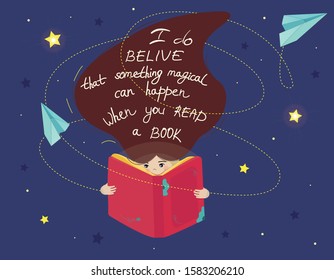 Concept illustration of earning, distance studying and self education. Book festival poster concept of a small character reading a book. Vector illustration flat design