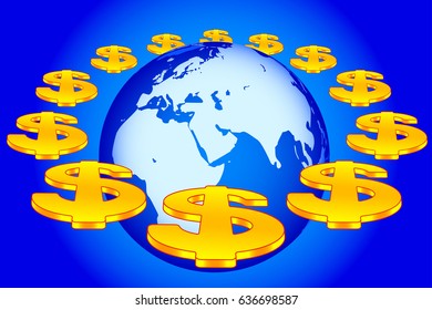 Concept illustration of the Earth globe and dollar signs on orbit. Elements of this image furnished by NASA 
