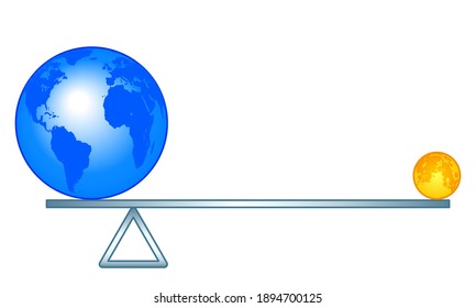 Concept illustration of the Earth globe and Moon on opposition balance. Elements of this image furnished by NASA