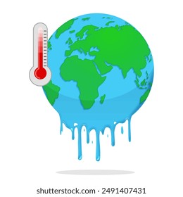 concept illustration of the earth's temperature increasing, global warming, flat style vector illustration.