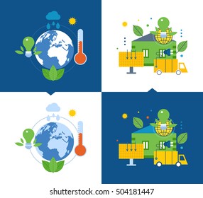 Concept of illustration - ecology and environmental issues, global warming, creating a favorable atmosphere eco, ecological fuel. Eco house, global warming illustrations on a light, dark background.