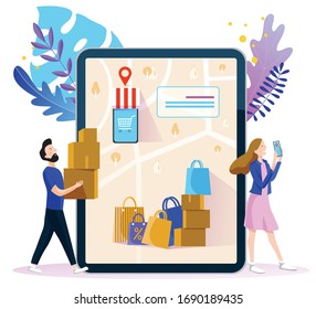 Ejemplo conceptual del comercio electrónico y la entrega