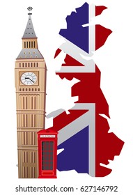 concept illustration of england with map and flag