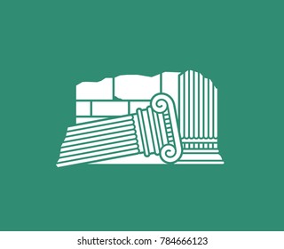 Concept illustration of falled column, empire. Cracked and broken. Fall empire. Vector illustration, isolated, white color