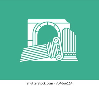 Concept Illustration Of Falled Roman Empire. Cracked And Broken. Vector Illustration, Isolated