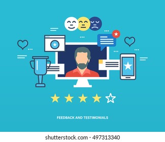 Concept illustration - feedback, reviews and rating, testimonials, like, communication. Voting system, communications and technology reviews. Editable Stroke. Vector illustration.
