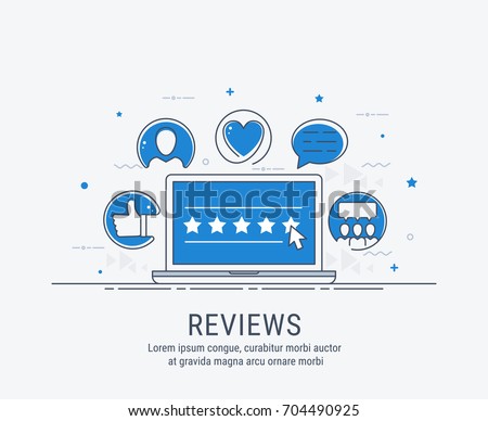 Concept illustration - feedback, reviews and rating, testimonials, like, communication.  communications and technology reviews. Vector illustration.