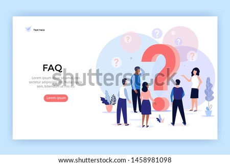 Concept illustration Frequently asked questions, people around question marks, perfect for web design, banner, mobile app, landing page, vector flat design