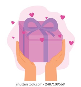 concept illustration of giving a gift box, flat style vector illustration.