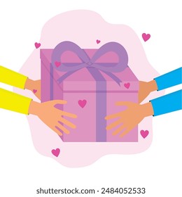 concept illustration Hand handing over a gift box .flat style vector illustration