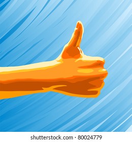 concept illustration -  a hand making a "thumbs up" gesture
