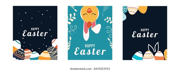 Concept illustration for Happy and Holy Easter.  Eggs, flowers and plants. Terracotta. Children's illustration. Spring holiday. Religion and fasting. Postcard cover. Animals and chickens with rabbit 