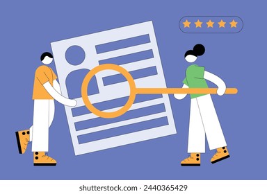 The concept illustration of HR conducting research on candidate CVs to find the best candidate