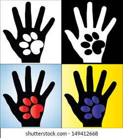 Concept Illustration of Human Hand Silhouette holding a paw of a Dog or a Cat