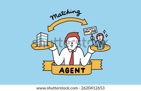 Concept illustration of human resource introduction business. Businessman consulting a career advisor about changing jobs