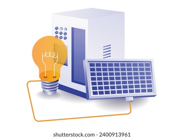 Concept illustration infographics battery storage electric light bulb solar panel energy