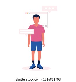 Concept illustration of internet technology. Virtual window frames. Illustration of conference video call, video call to a friend, study online, business meeting. Colorful flat vector illustration.
