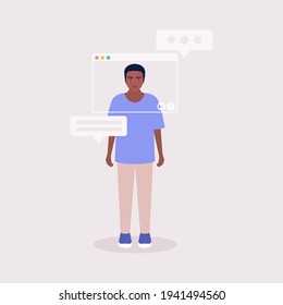 Concept Illustration of Internet Technology. Virtual window frame Illustration von Konferenz-Video-Anruf, Video-Anruf an einen Freund, Studium online, Business-Meeting. Farbige flache Vektorgrafik.