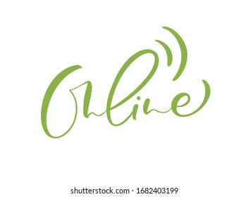 Ilustración conceptual del uso de Internet. Logo de la palabra caligrafía vectorial en línea. Esto representa el concepto de redes de sitios web en línea, negocios, educación, marketing.