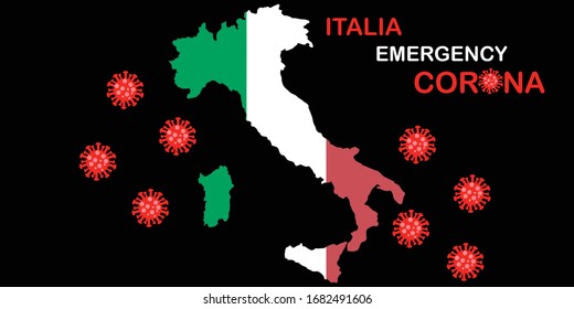 Concept illustration italia lockdown with maps, flag and lock symbol  