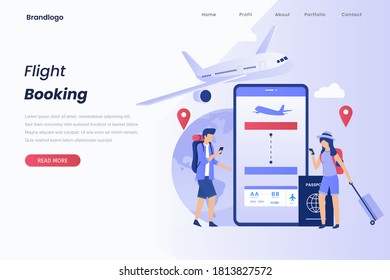 Concept illustration landing page of book your flight. Illustration for websites, landing pages, mobile applications, posters and banners.