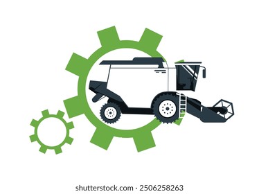 Concept illustration of a logo agricultural combine harvester repair service. Vector illustration.