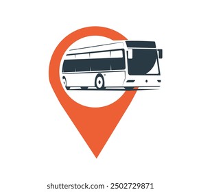 Concept illustration of a logo with a bus. Bus inside navigation sign. Vector illustration.