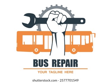 Concept illustration of a logo bus repair service. Vector illustration.