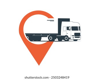 Concept illustration of a logo with a truck. Truck inside navigation sign. Vector illustration.