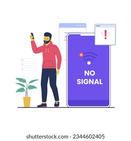 Concept illustration of lost wireless connection technology. Flat vector illustration isolated on white background