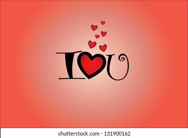 Concept Illustration of I Love You - I Love and U, each represented by one character with red heart with a red background with little hearts flying