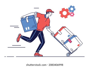 Concept Illustration eines Mannes, der ein Paket liefert