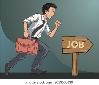 concept illustration of a man finding a job with happy and exciting face - vector
