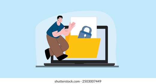 concept illustration of a man opening a file that has been photographed in data
