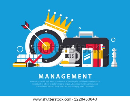 Concept illustration of management and administration. Mug with the word 