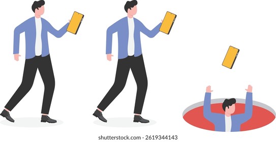Concept illustration of men with cellular phones, concept for ignorance, social media impact

