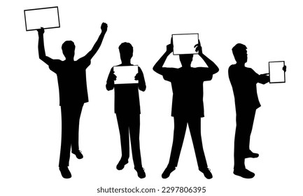 Concept illustration of a men holding blank banners 