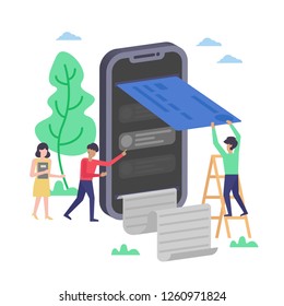 Concept illustration of mobile payment. Landing page . 