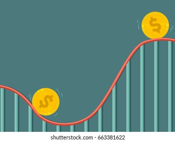 Concept Illustration of Money with Up and Down Cycle on Roller Coaster Ride