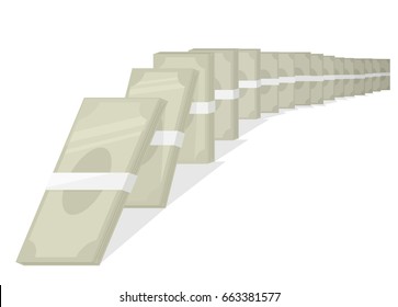 Concept Illustration of Money Falling Down like Domino Pieces as Part of Chain Reaction