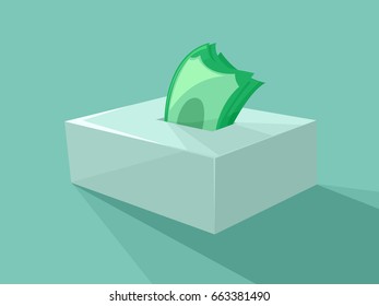 Concept Illustration of Money Stashed Inside a Tissue Box as Cash Dispenser