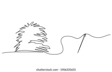 Concept Illustration of Needle and Haystack. Continuous one line drawing. Vector illustration