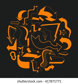 Concept illustration with orange arrows on dark background. Vector illustration.
