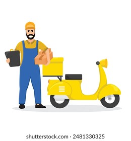 concept illustration of a package man delivering a package. vector illustration in flat style